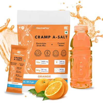 Cramp A-salt Electrolyte Mix | Sodium, Potassium, Magnesium, Coconut Water Powder | Zero Sugar (15 sticks, Orange)