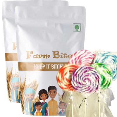 Farm Bites: Handmade Lollies made with Real fruit Extract | 100% Vegan | Lollipops Candy For Kids | Colorfull Handmade Lollipops - 30 Count (Pack of 2)