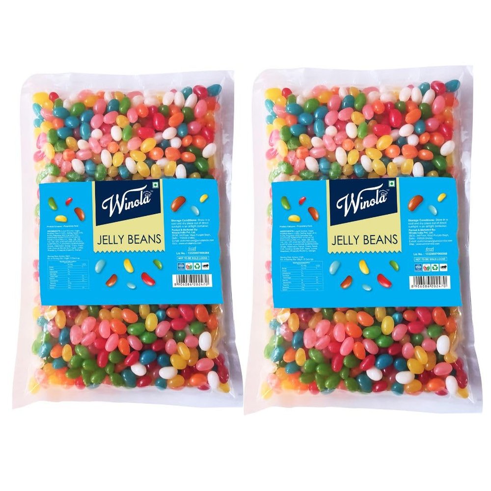 Winola Jelly Beans - 100% Vegetarian Multicolored, Mixed Fruit Flavours Jelly Beans (Pack of 2 x 1 kg in each pouch)