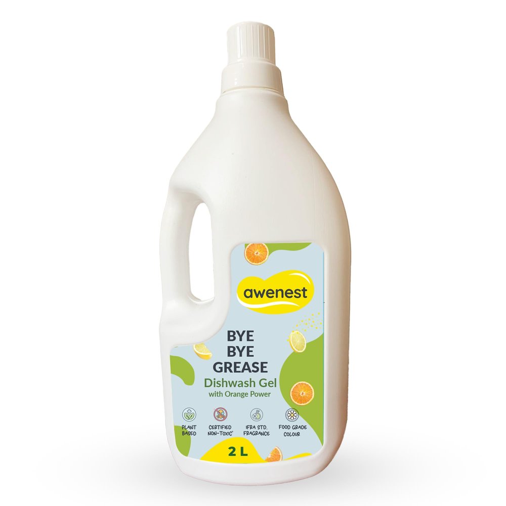 awenest No-toxin Plant Based Organic Dishwash Concentrate - 2 Liter | Orange and Lemon | 0% Harmful Chemicals | Baby, Pet safe Natural Organic Gel