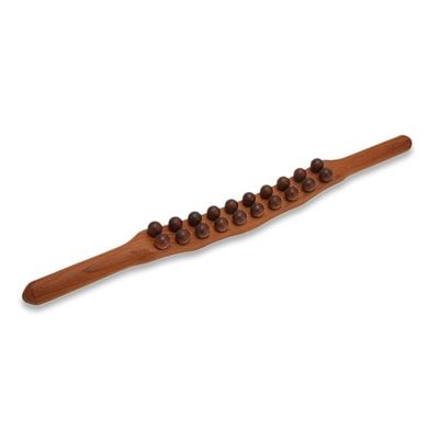 20 Beads Brown Wooden Massager Guasha Wood Stick Tools Wooden Therapy Scraping Lymphatic Drainage Massager, Double Row 20 Beads Point Treatment Gua Sha Tools for Back Leg