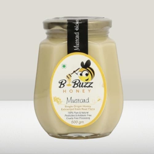 Bbuzz Mustard Honey 500g | Pure Natural Raw Honey from Mustard Flower Nectar | Sugar-Free Organic Honey for Immunity, Digestion & Energy | Premium Unprocessed Shahadalso descroiption and