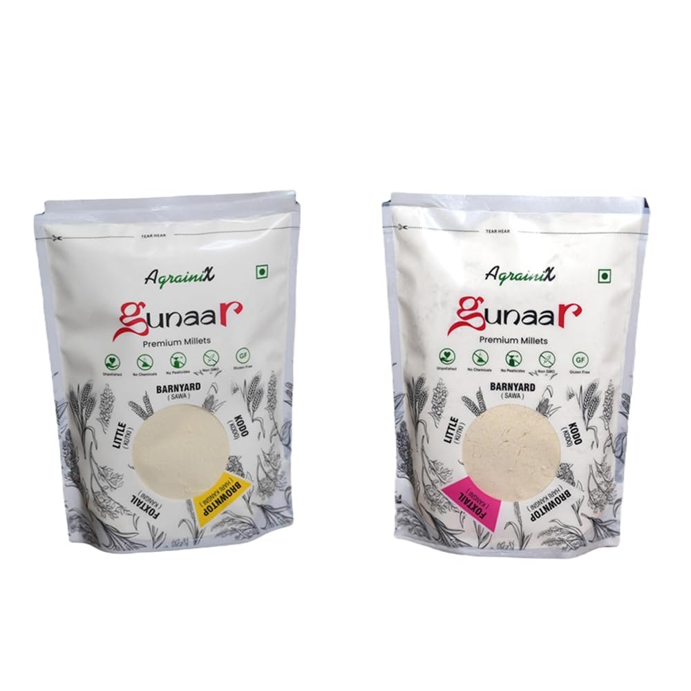 Gunaar Millet Combo Pack of 2 | Browntop Millet Flour & Foxtail Millet Flour | Natural & Unpolished | Rich in Fiber | Gluten-Free Superfood for Healthy Living | Pack of 2x500 Gram Each