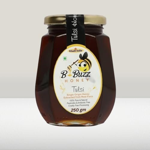 Bbuzz Tulsi Honey 250g | Pure Raw Unprocessed Holy Basil Honey | Natural Immunity Boost | Organic Sugar Free Honey for Health Energy & Digestion
