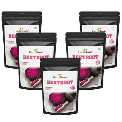 HERBALOVE 100% Natural Beetroot Powder| Boosts Immunity and Energy| Relieves Upset Stomach Fatigue| Supports Blood Pressure, Heart Health| Improves Hair and Skin Health| Versatile Usage| Pack Of 5