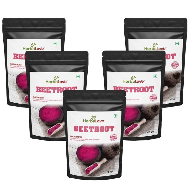 HERBALOVE 100% Natural Beetroot Powder| Boosts Immunity and Energy| Relieves Upset Stomach Fatigue| Supports Blood Pressure, Heart Health| Improves Hair and Skin Health| Versatile Usage| Pack Of 5