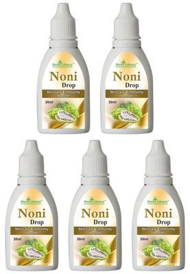 Herbs Library Noni Drop for Rich in Essential Nutrients (Pack of 5, 30 ml)|Natural Immunity Booster and Antioxidant Supplement Supports Digestion, Skin Health and Detox Herbal Remedy for Overall|