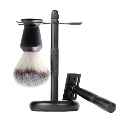 CALANDIS 3x Mens Shaving Kit Black Luxury Elegant Razor+ Stand Holder + Shaving Brush | Shaving Brushes & Mugs | Shaving & Hair Removal