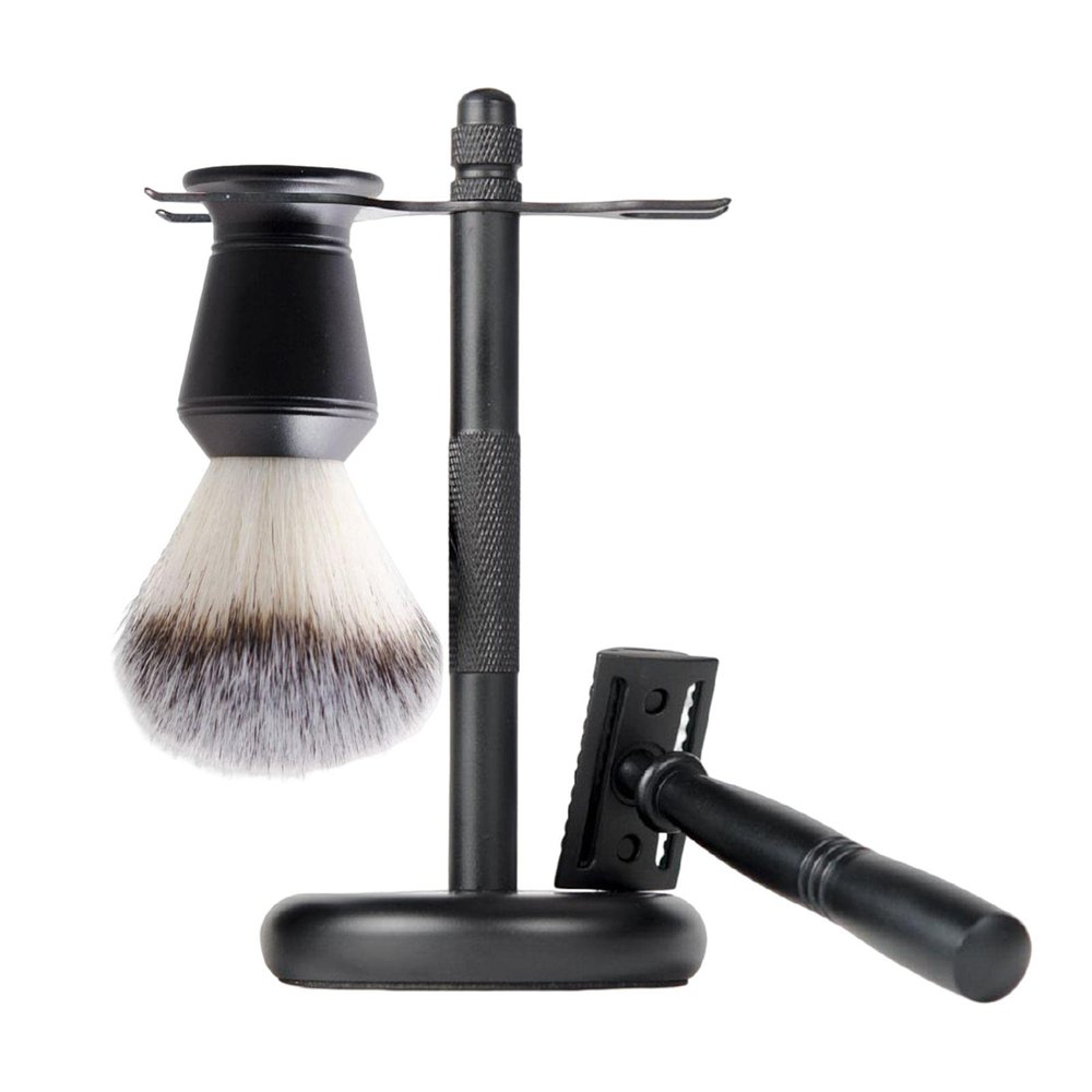 CALANDIS 3x Mens Shaving Kit Black Luxury Elegant Razor+ Stand Holder + Shaving Brush | Shaving Brushes & Mugs | Shaving & Hair Removal