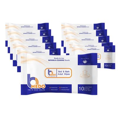Bmedo Bmedo Bed Bath Wipes, Adult Wet Wipes, Adult Bath Wipes, Anti Bacterial, Ready To Use Cleansing Towels, Refreshing Sponge Bath Towel, For Men & Women | Travelling Wipes | Pure Water Soft Moisturizing Wet Wipes With Lid (110 Count (Pack Of 11))