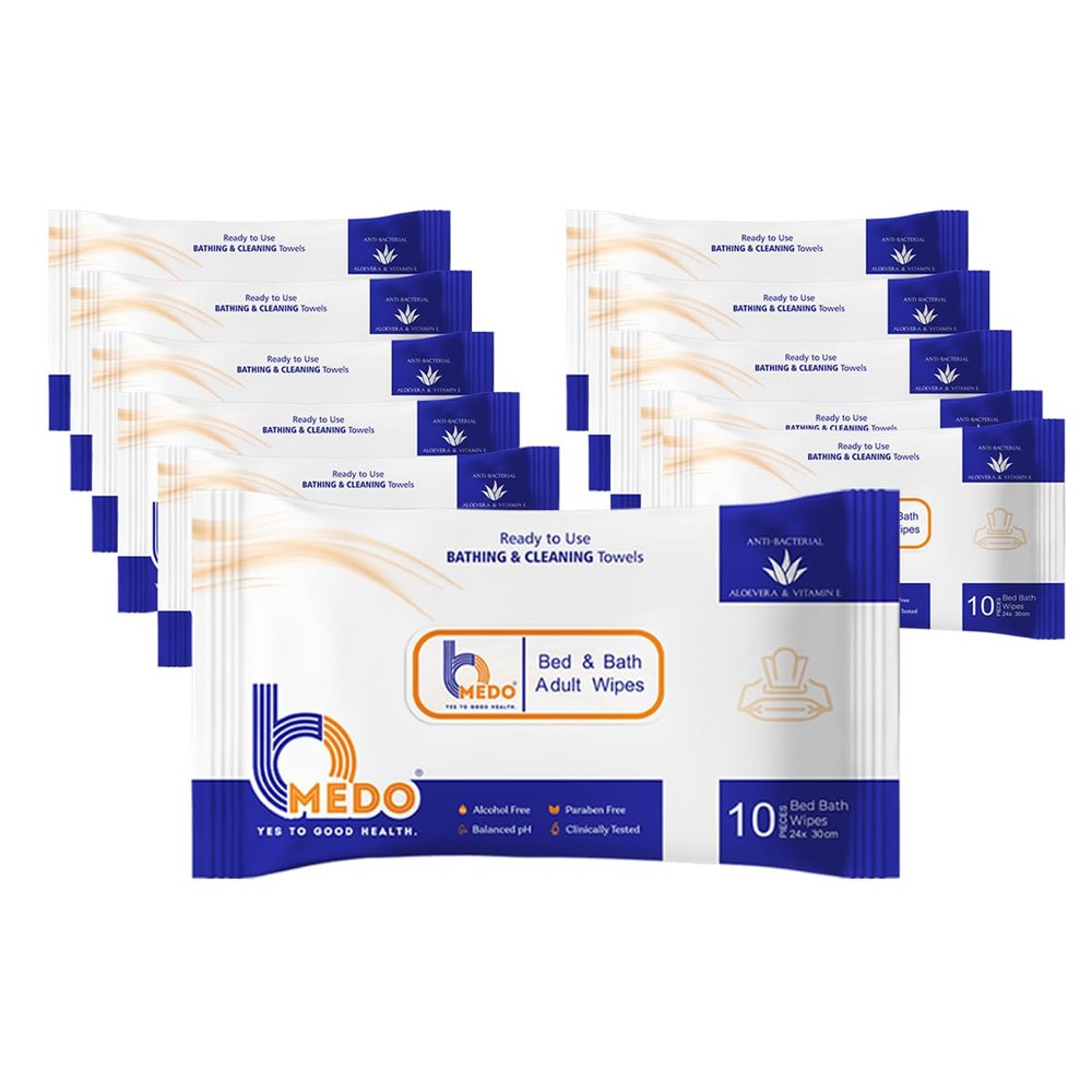 Bmedo Bmedo Bed Bath Wipes, Adult Wet Wipes, Adult Bath Wipes, Anti Bacterial, Ready To Use Cleansing Towels, Refreshing Sponge Bath Towel, For Men & Women | Travelling Wipes | Pure Water Soft Moisturizing Wet Wipes With Lid (110 Count (Pack Of 11))