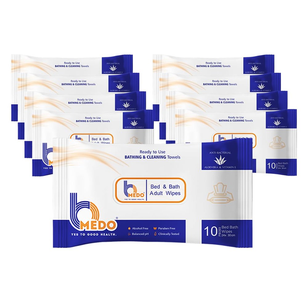 Bmedo Bmedo Bed Bath Wipes, Adult Wet Wipes, Adult Bath Wipes, Anti Bacterial, Ready To Use Cleansing Towels, Refreshing Sponge Bath Towel, For Men & Women | Travelling Wipes | Pure Water Soft Moisturizing Wet Wipes With Lid (90 Count (Pack Of 9))