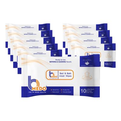 Bmedo Bmedo Bed Bath Wipes, Adult Wet Wipes, Adult Bath Wipes, Anti Bacterial, Ready To Use Cleansing Towels, Refreshing Sponge Bath Towel, For Men & Women | Travelling Wipes | Pure Water Soft Moisturizing Wet Wipes With Lid (100 Count (Pack Of 10))