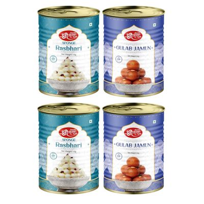 Bikaneri Shree Ganga Rasbhari 1Kg (Pack Of 2)& Gulab Jamun 1Kg (Pack Of 2) Combo - Delight in Authentic Indian Sweets, Perfect for Gifting, Festivals & Celebrations |