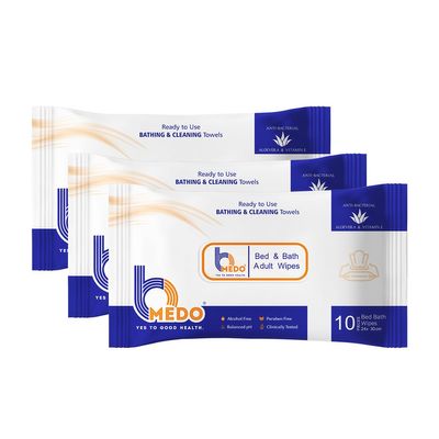 Bmedo Bmedo Bed Bath Wipes, Adult Wet Wipes, Adult Bath Wipes, Anti Bacterial, Ready To Use Cleansing Towels, Refreshing Sponge Bath Towel, For Men & Women | Travelling Wipes | Pure Water Soft Moisturizing Wet Wipes With Lid (30 Count (Pack Of 3))