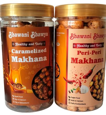 Bhawani Bhawya Roasted & Flavoured Peri Peri Masala & Caramelized Makhana |Crispy & Crunchy| Gluten-Free| Superfood | Nutrient Rich| Trans-Fat Free Pack of 2 (80gm Each)