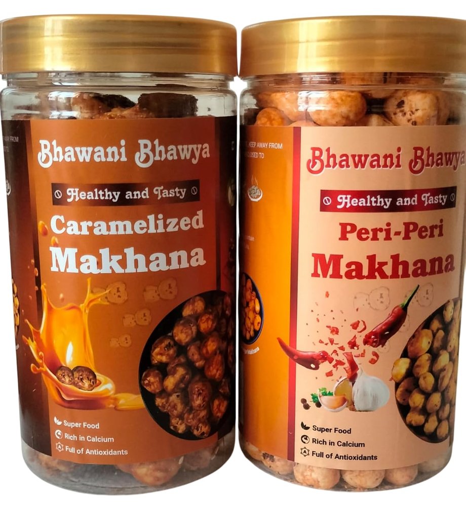Bhawani Bhawya Roasted & Flavoured Peri Peri Masala & Caramelized Makhana |Crispy & Crunchy| Gluten-Free| Superfood | Nutrient Rich| Trans-Fat Free Pack of 2 (80gm Each)