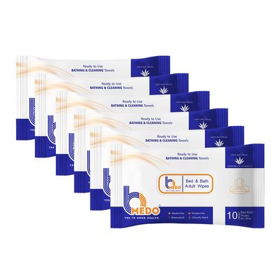 Bmedo Bmedo Bed Bath Wipes, Adult Wet Wipes, Adult Bath Wipes, Anti Bacterial, Ready To Use Cleansing Towels, Refreshing Sponge Bath Towel, For Men & Women | Travelling Wipes | Pure Water Soft Moisturizing Wet Wipes With Lid (60 Count (Pack Of 6))