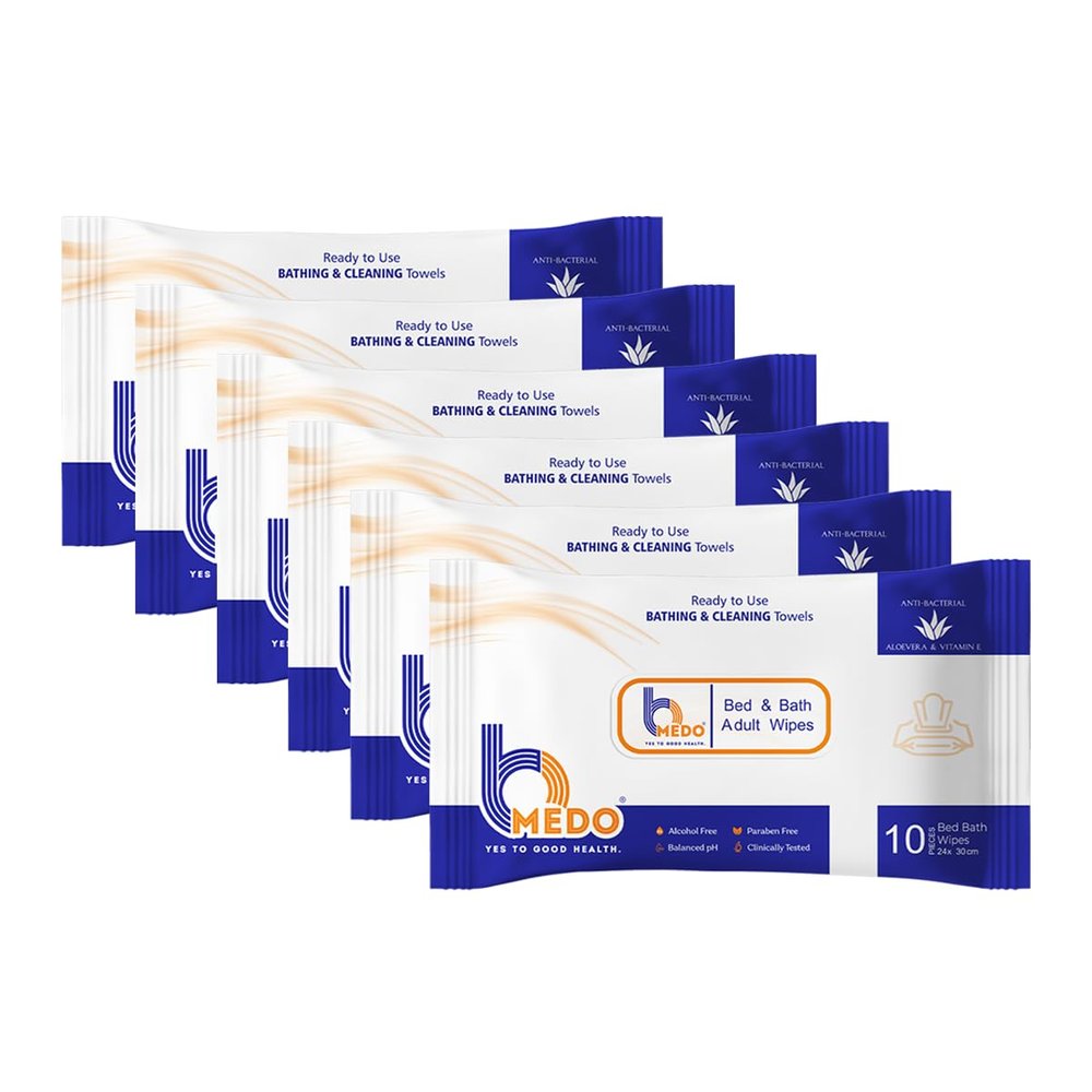 Bmedo Bmedo Bed Bath Wipes, Adult Wet Wipes, Adult Bath Wipes, Anti Bacterial, Ready To Use Cleansing Towels, Refreshing Sponge Bath Towel, For Men & Women | Travelling Wipes | Pure Water Soft Moisturizing Wet Wipes With Lid (60 Count (Pack Of 6))
