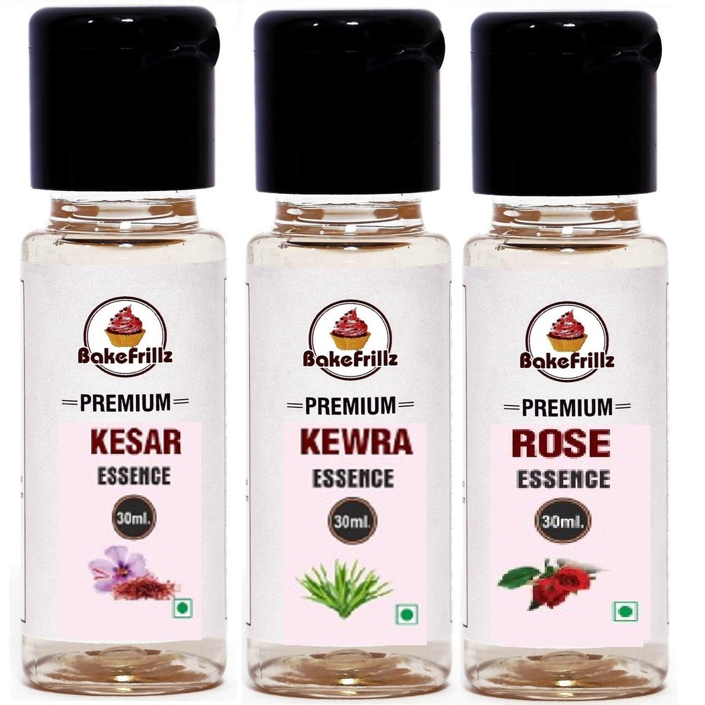 Bakefrillz Kewra,Kesar & Rose Food Flavour Essence for Cakes Ice Creams Desserts 30 ml x 3