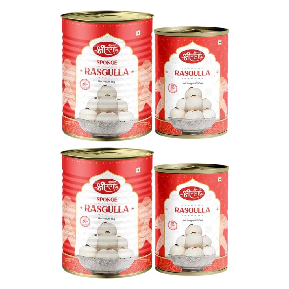 Bikaneri Shree Ganga Sweets Combo, 500gm (Pack Of 2) Spongy Rasgulla and 1kg (Pack Of 2) Spongy Rasgulla, Traditional Bikaneri Sweets