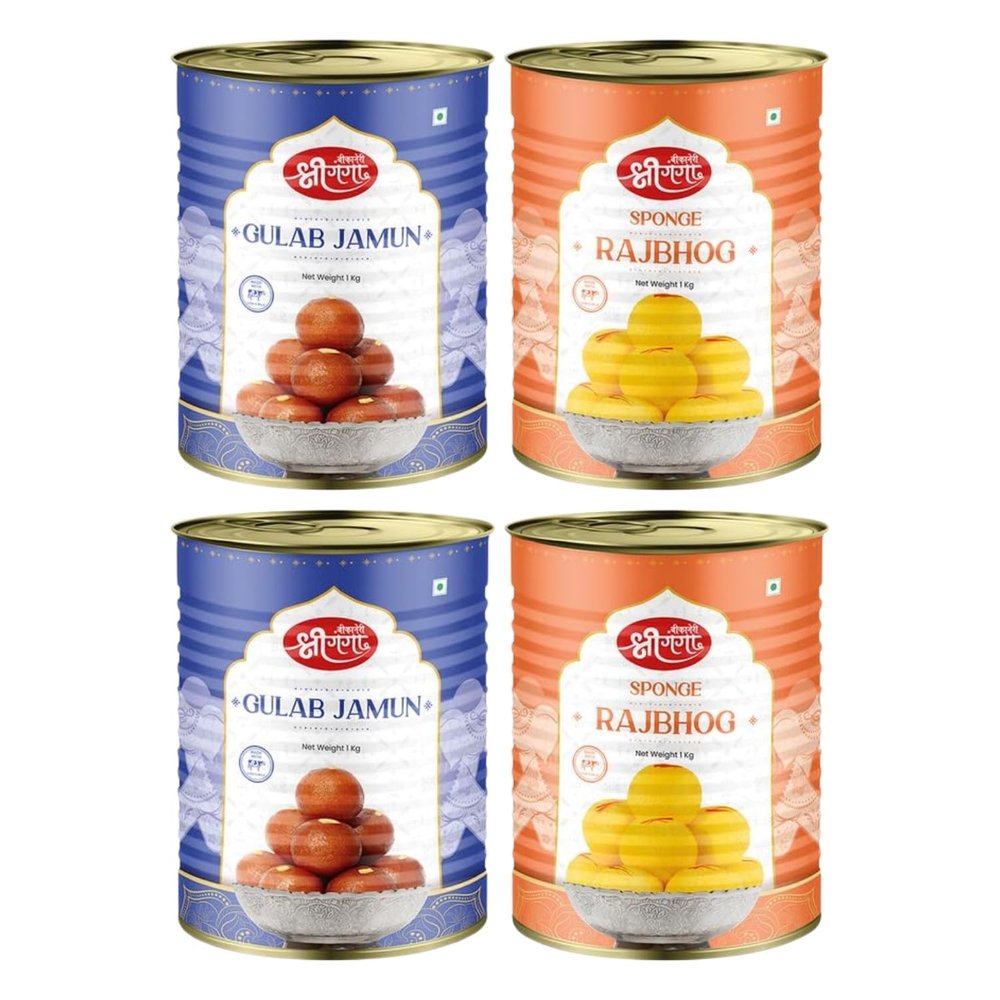 Bikaneri Shree Ganga Sweets Combo, 1kg Soft Gulab Jamun (Pack Of 2) and 1kg Rich Rajbhog (Pack Of 2), Premium Traditional Bikaneri Sweets