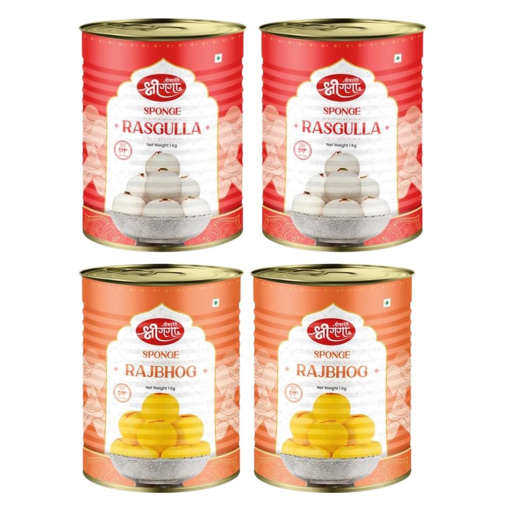 Bikaneri Shree Ganga Sweets Combo, 1kg Spongy Rasgulla (Pack Of 2) and 1kg Rich Rajbhog(Pack Of 2), Traditional Bikaneri Sweets