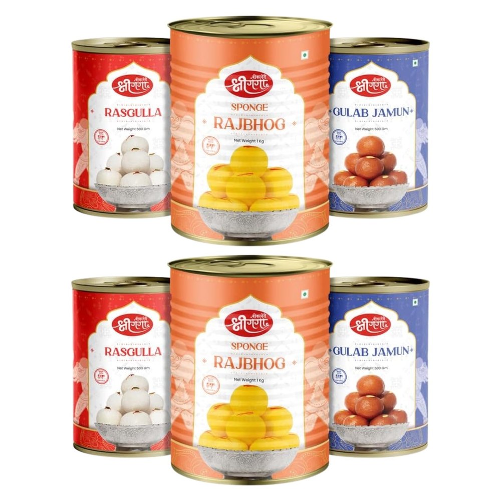 Bikaneri Shree Ganga sweets combo, 500gm Gulab Jamun (Pack Of 2), 500g Rasgulla (Pack Of 2), and 1Kg Rajbhog (Pack Of 2), traditional bikaneri sweets