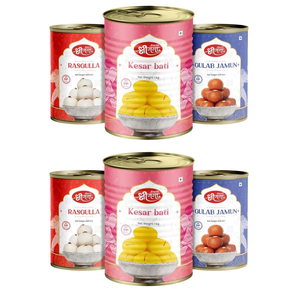 Bikaneri Shree Ganga Rasgulla 500Gm(Pack Of 2), Gulab Jamun 500Gm (Pack Of 2) & Kesar Bati 1Kg (Pack Of 2) Combo - Indulge in a Tasty Selection of Indian Sweets, Perfect for Celebrations