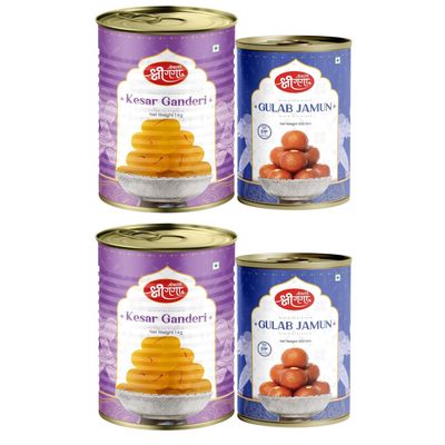 Bikaneri Shree Ganga Kesar Ganderi 1Kg (Pack Of 2)& Gulab Jamun 500Gm (Pack Of 2) Sweets Combo - Indulge in Delicious Indian Treats for Celebrations, Festivals & Gifting | A Perfect Sweet Delight