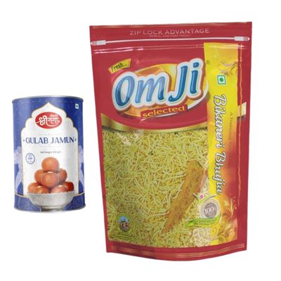 Bikaneri Shree Ganga Diwali Special Combo - 500gm (Pack Of 2) Gulab Jamun and 400gm(Pack Of 2) Bhujia - Ideal for Diwali Gifting and Festive Celebrations