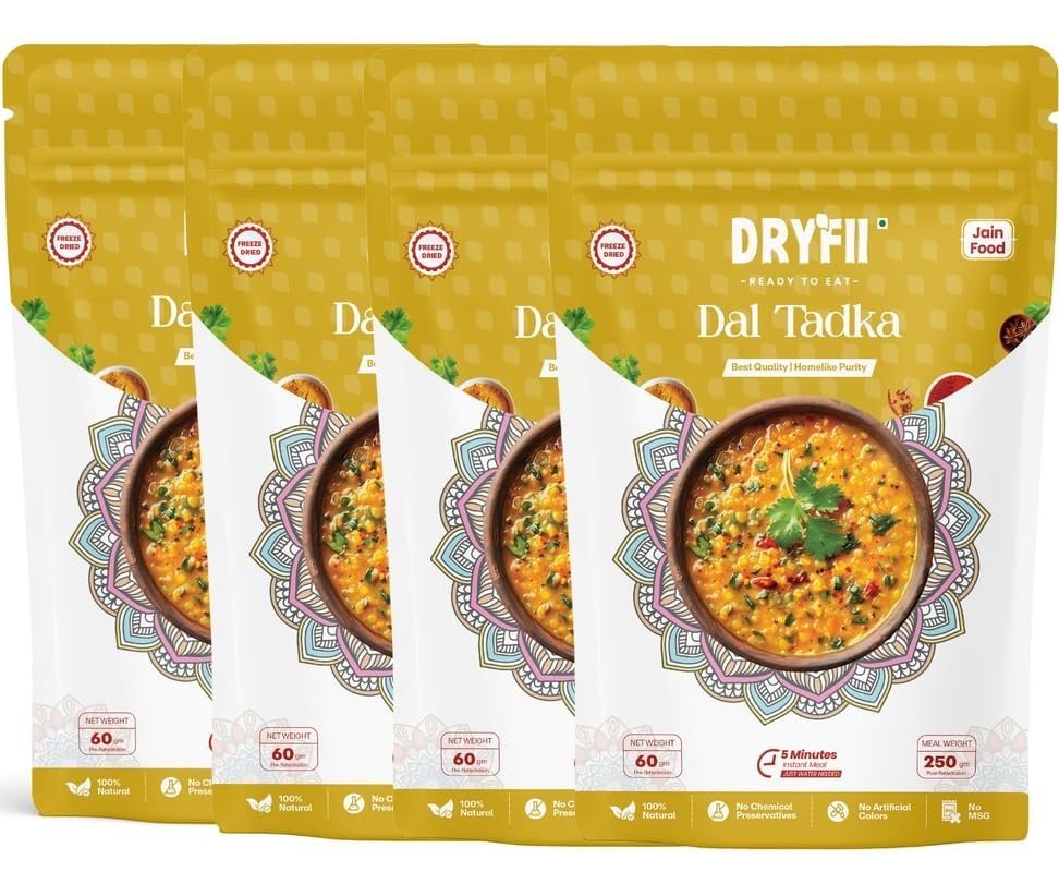 Dryfii Ready-to-Eat Instant Jain Dal Tadka | Pure Veg | Freeze Dried | No Onion, No Garlic | Rehydrated Weight 1000 g