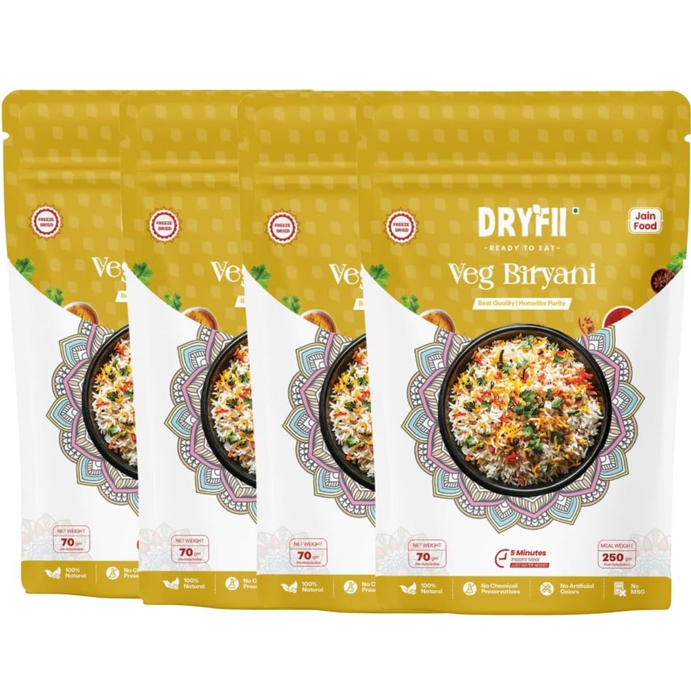 Dryfii Ready-to-Eat Instant Jain Veg Biryani | Pure Veg | Freeze Dried | No Onion, No Garlic | Rehydrated Weight 1000 g