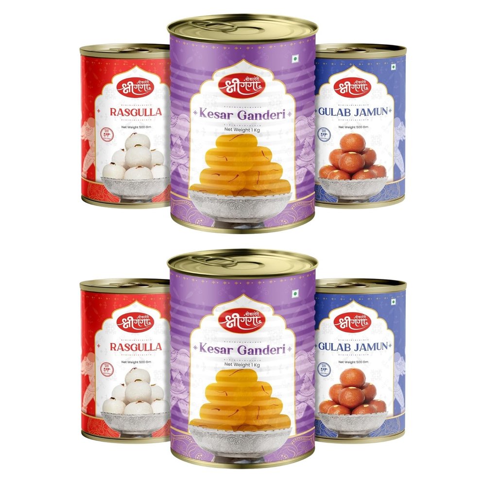 Bikaneri Shree Ganga Rasgulla 500Gm, Gulab Jamun 500Gm & Kesar Ganderi 1Kg Combo - Enjoy a Delightful Trio of Indian Sweets, Perfect for Gifting and Celebrations! A Sweet Treat for Every Occasion