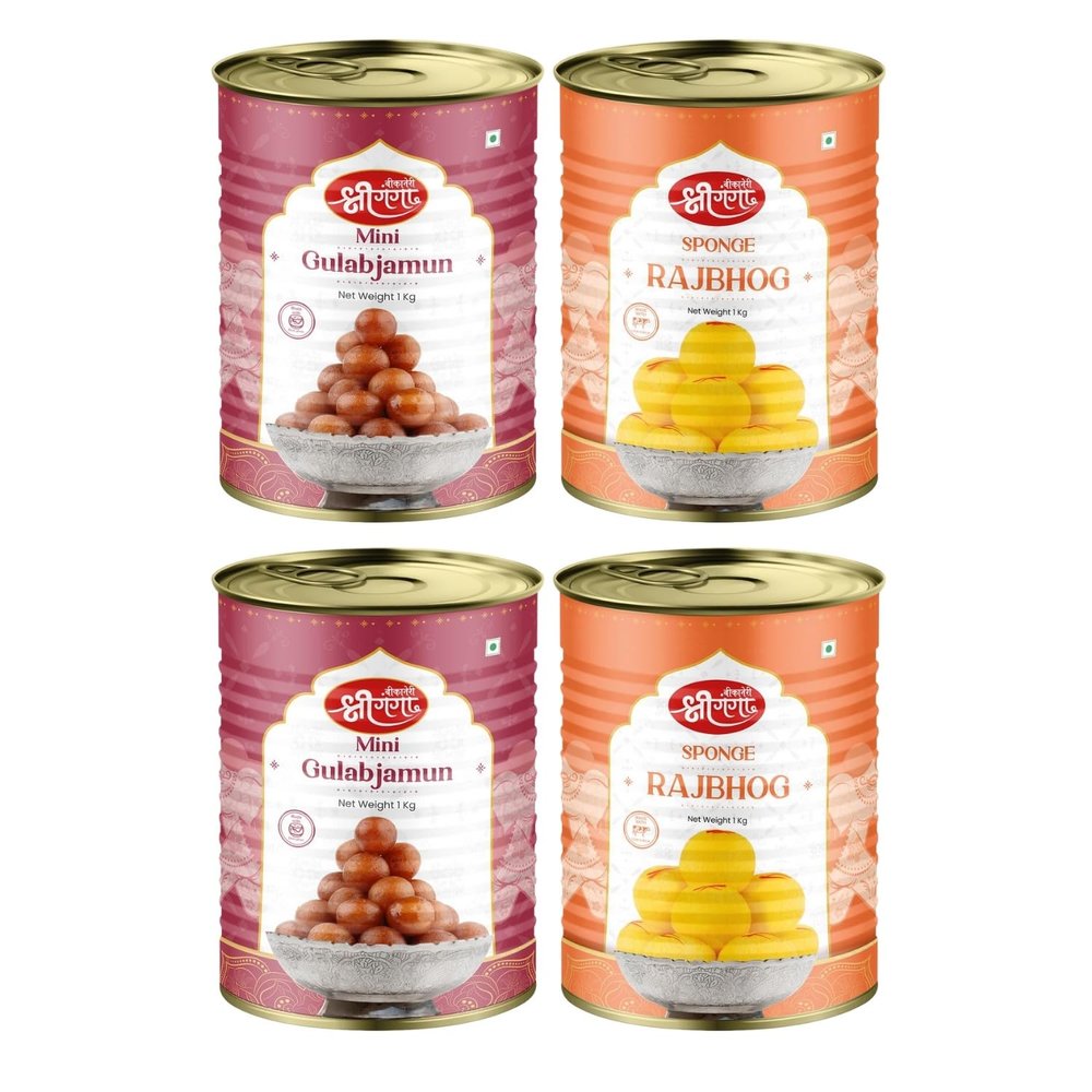 Bikaneri Shree Ganga Mini Gulab Jamun 1Kg (Pack Of 2)& Rajbhog 1Kg (Pack Of 2) Sweet Combo - Indulge in the Perfect Pair of Indian Delights, Ideal for Festivals, Gifting & Celebrations