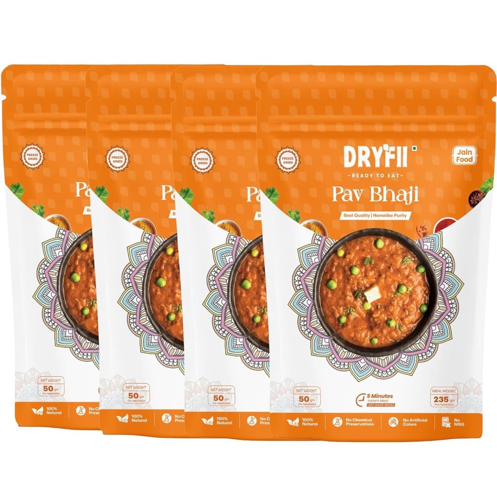 Dryfii Ready-to-Eat Instant Jain Pav Bhaji | Pure Veg | Freeze Dried | No Onion, No Garlic | Rehydrated Weight 940 g