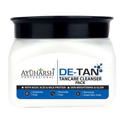 Ayuharsh De-Tan Removal Cleanser & Face Pack with Kojic Acid for Tan Removal, Deep Pore Cleansing & Brightening Skin with Milk Protein for Men & Women (500 gm).