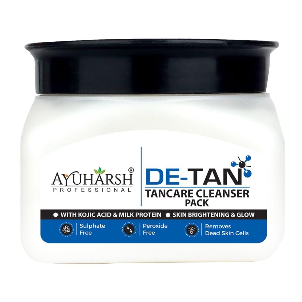 Ayuharsh De-Tan Removal Cleanser & Face Pack with Kojic Acid for Tan Removal, Deep Pore Cleansing & Brightening Skin with Milk Protein for Men & Women (500 gm).