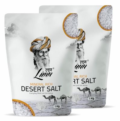 Lunn Mineral-Rich Thar Desert Salt | Natural & Pure | No Anti-Caking Agents | Rich in Zinc & Essential Minerals | Vegan & Gluten-Free | Healthy Alternative to Table Salt | 1kg Each (Pack of 2, Pouch)