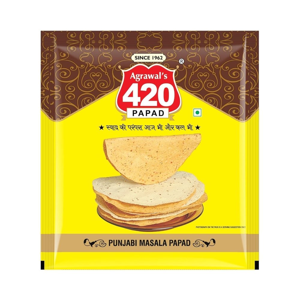 Agrawal's 420 Punjabi Papad | 100% Vegetarian, No Artificial Colors | Crispy & Crunchy | Perfect Side for Meals & Snacks Pack of 2, 400g Each
