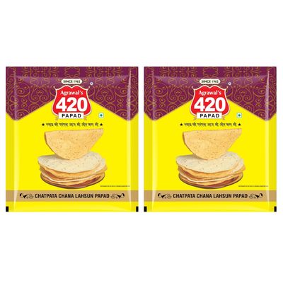 Agrawal's 420 Chatpata Chana Lahsun Papad (Buy One Get One) | 100% Vegetarian, No Artificial Colors | Crispy & Crunchy Side for Meals & Snacks | Pack of 2, 800g (400g each pack)