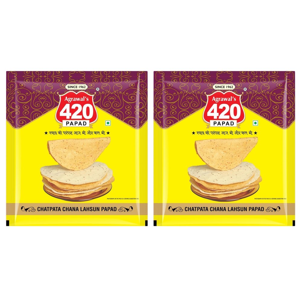 Agrawal's 420 Chatpata Chana Lahsun Papad (Buy One Get One) | 100% Vegetarian, No Artificial Colors | Crispy & Crunchy Side for Meals & Snacks | Pack of 2, 800g (400g each pack)