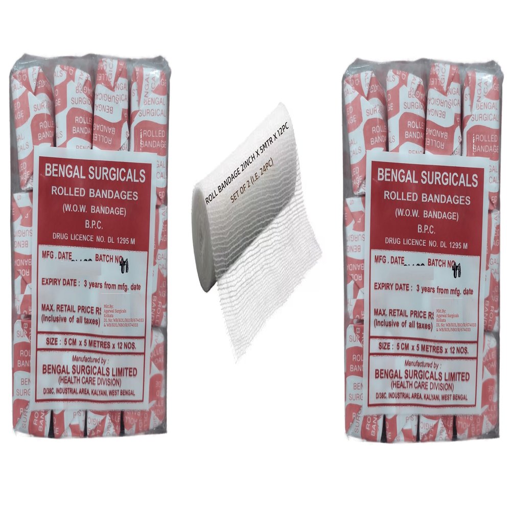 Agarwals Absorbent Cotton Medical Gauze Roll Bandage 2inch(5cm x 5mtr)(2Pack i.e.24Rolls)