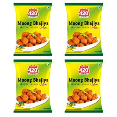 Agrawal's 420 Moong Bhajiya Mix | Healthy & Authentic Instant Snack Ready in 10 Minutes | Tasty & Crispy Bhajiya With No Preservatives & Artificial Colors | Pack of 4, 200G Each