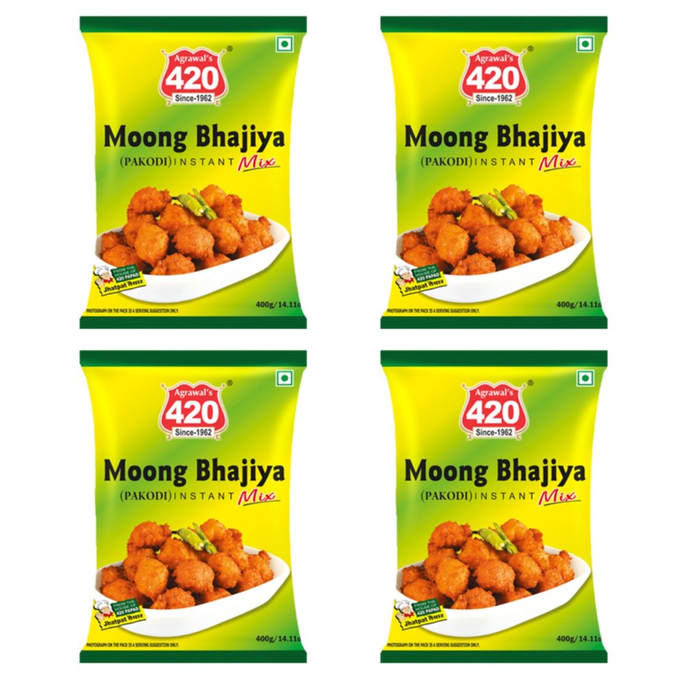 Agrawal's 420 Moong Bhajiya Mix | Healthy & Authentic Instant Snack Ready in 10 Minutes | Tasty & Crispy Bhajiya With No Preservatives & Artificial Colors | Pack of 4, 200G Each