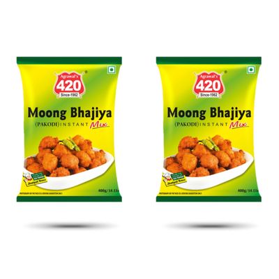 Agrawal's 420 Moong Bhajiya Mix | Healthy & Authentic Instant Snack Ready in 10 Minutes | Tasty & Crispy Bhajiya With No Preservatives & Artificial Colors | Pack of 2, 400G Each