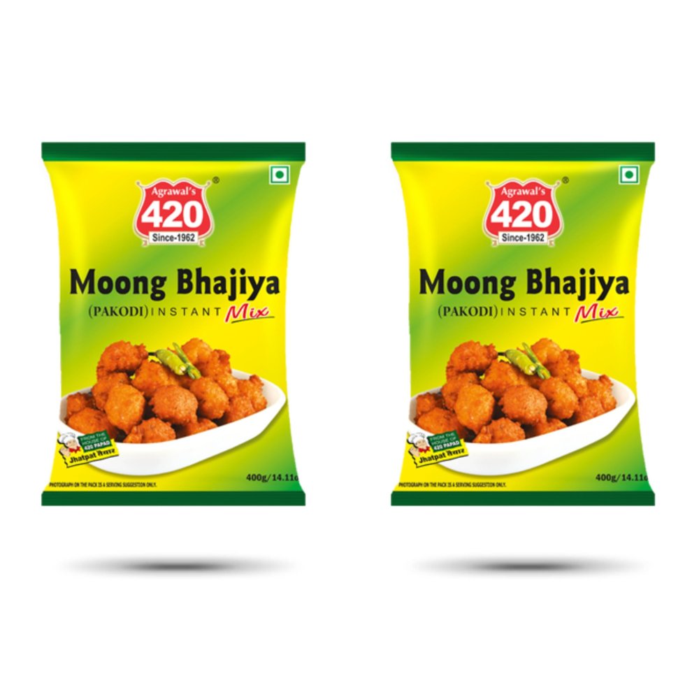 Agrawal's 420 Moong Bhajiya Mix | Healthy & Authentic Instant Snack Ready in 10 Minutes | Tasty & Crispy Bhajiya With No Preservatives & Artificial Colors | Pack of 2, 400G Each
