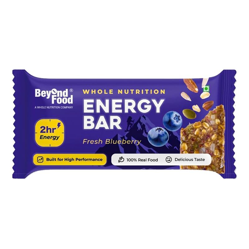 Beyond Food Energy Bars Fresh Blueberry (Pack of 6) | High Protein Energy | Sugar-Free Complete Nutrition Energy Bars | Healthy Snack with Oats, Nuts & Seeds | 3.5g Protein | 135 Kcal Per Bar