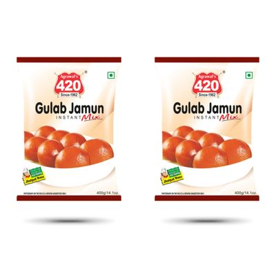 Agrawal's 420 Gulab Jamun Mix | Authentic Indian Instant Dessert Mix for Soft & Juicy Gulab Jamun | Quick & Easy to Prepare | Pack of 2, 400g Each