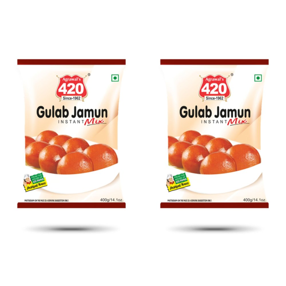 Agrawal's 420 Gulab Jamun Mix | Authentic Indian Instant Dessert Mix for Soft & Juicy Gulab Jamun | Quick & Easy to Prepare | Pack of 2, 400g Each